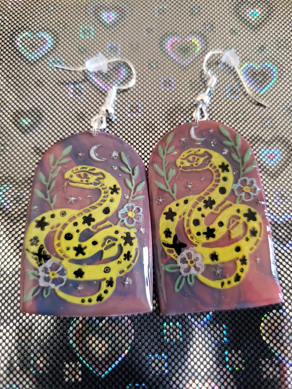 Handmade Yellow Snake Arch Earrings - Floral Drop